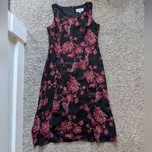 Vintage Y2K Fairycore Sheath Dress In Black With Pink Floral Design Size 6P